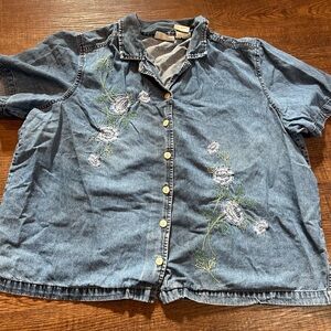 Vintage Embroidered Denim Button Down Shirt
